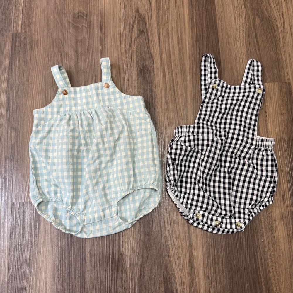 Gingham‎ Baby Jumper Rompers Bundle 3-6 Months Black/White & Blue/Cream
